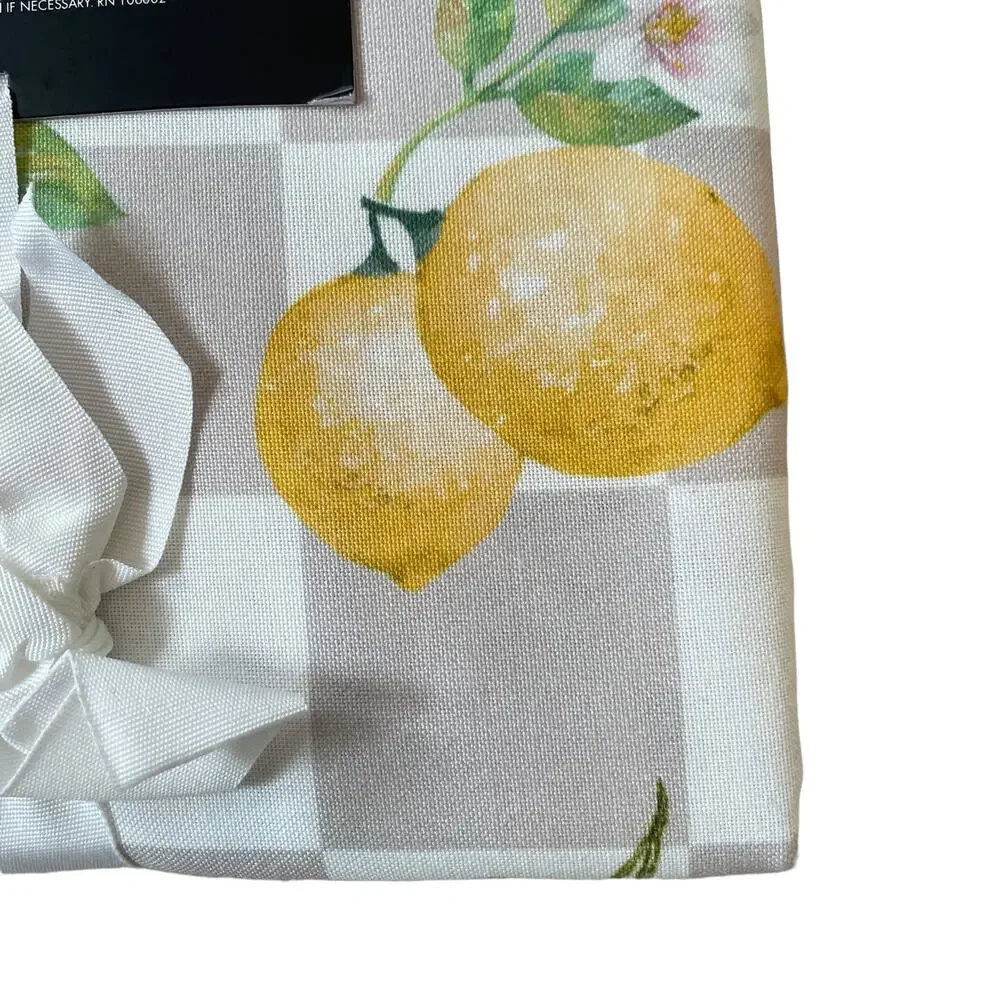 TAHARI Checkered Summer Lemons Tablecloth 60x120 Beige & White NEW